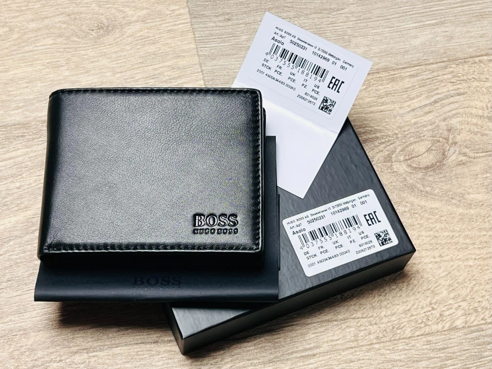 Hugo Boss Men's Asolo Black Leather Bifold Wallet Card & Coin Christmas Gift New - Image 3 of 4
