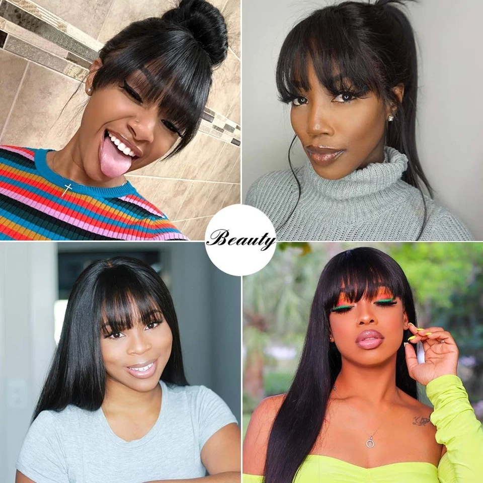Straight Wigs with Bangs Human Hair Wigs for Black Women None Lace Front Wigs - Image 3 of 4