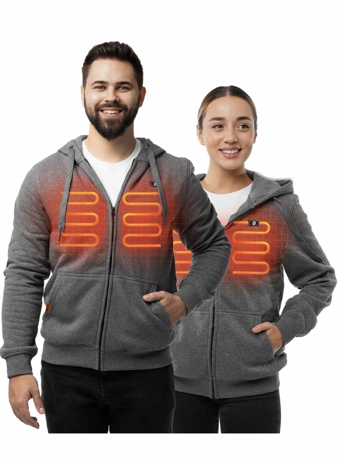 HENNCHEE Heated Hoodie Jacket w/ Power Bank Zip Up Unisex Heated Coat Gray New