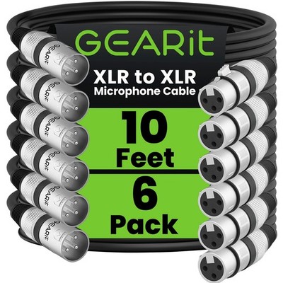 10ft XLR Microphone Cable Male to Female, 3-Pin Balanced Shielded, 6-Pack for St