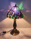 Vintage Tiffany Style Mini Table Lamp Stained Glass Floral Shade Metal Base 12”