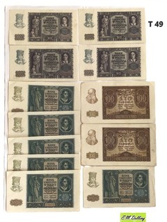 Polen 12 Banknoten 1940 20 100 Zlotych