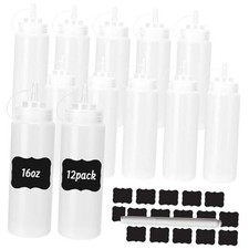 16 oz Plastic Squeeze Bottles, 12 Pack Clear Condiment Squeeze Bottles with