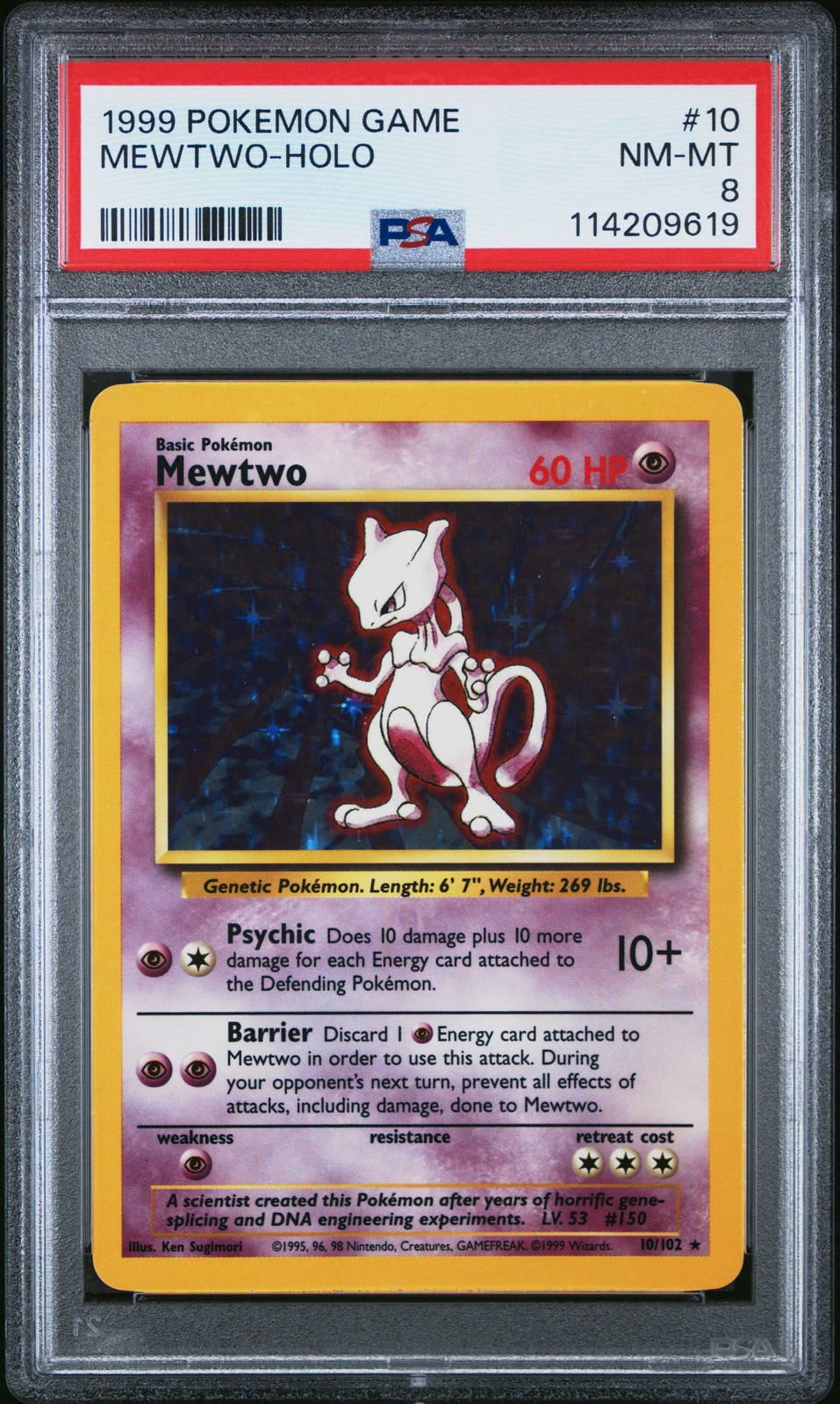 1999 POKEMON BASE SET UNLIMITED #10 MEWTWO-HOLO PSA 8