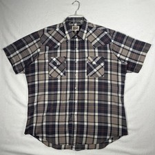 Ely Cattleman Pearl Snap Button Up Shirt Men's XL Brown Plaid Flap Pockets