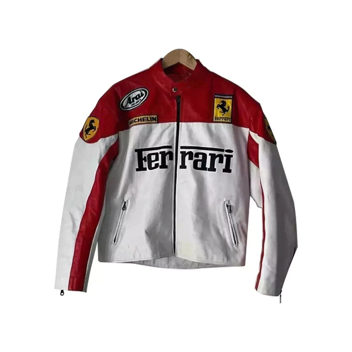 Ferrari Racing Leather Jacket Vintage style F1 Logo white