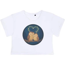 'Sweetheart Owls' Women's Cotton Crop Tops (CO055711)