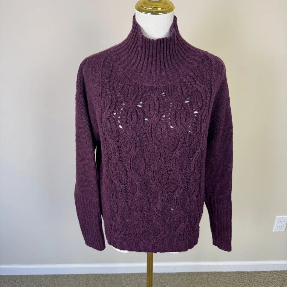 White House Black Market Mock NECK 电缆针织毛衣美国女式 XS — 第 2/4 张图片