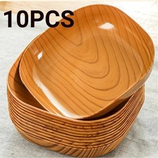 10pcs Japanese Style Plastic Dish Wood Grain Fruit Bowl Food Grade Set Kitchen