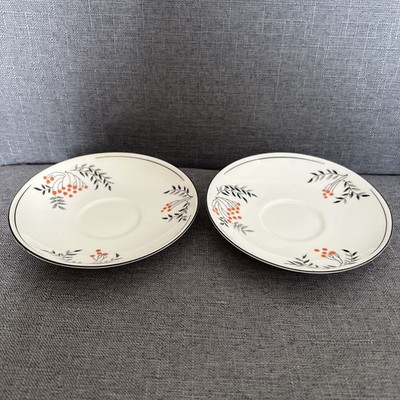 Vintage Paar Foley Ersatz Ersatz Untertassen Orange Blumen Design 