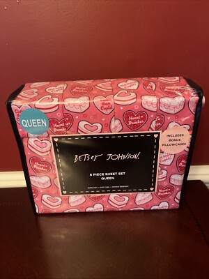 BETSEY JOHNSON 6 Pc Queen Sheet Set Pink Heart Breaker Valentine's Day Cupid NEW