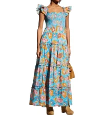 Love The Label "Gaya" Smocked Floral Tiered Maxi Dress Anthropologie Medium $325