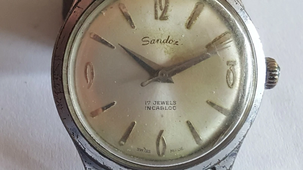 MONTRE VINTAGE TR S RARE SANDOZ 17 BIJOUX INCABLOC DE FABRICATION SUISSE V RIFIE