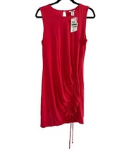 Bar III Womens Sleeveless Ruched Red Dress L