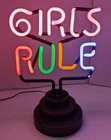 Vintage Girls Rule Neon Table Top Light Sign Lamp 8"x11.75" Girl Cave