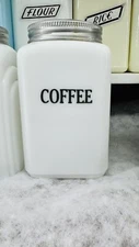 Vintage McKee White Coffee Canister Caddy 28 Oz Rare HTF Opal Glass 6 /4”
