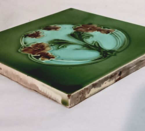 Antique Art Nouveau Tile Floral Majolica 6" - Picture 8 of 10