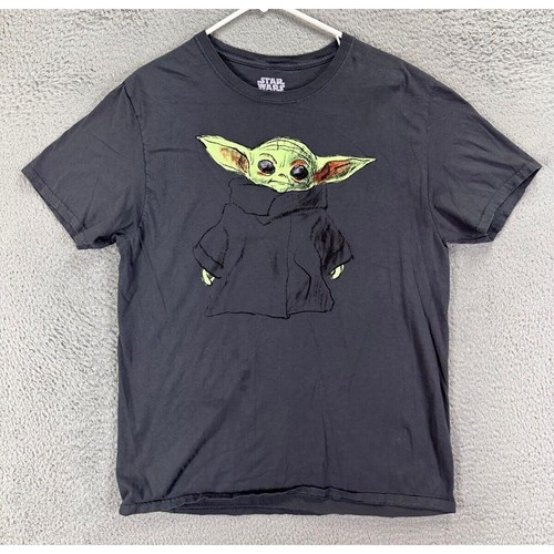Star Wars Baby Yoda T-Shirt Boys Large Grey Crew Neck Short Sleeve Tee Youth