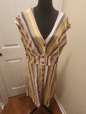 Ann Taylor Loft Multi Color Striped Button Front Casual Dress Size 12 T NWT