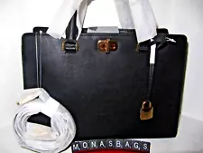 Michael Kors New Large Sylvie Black Leather Satchel Bag Crossbody Strap NWT $328