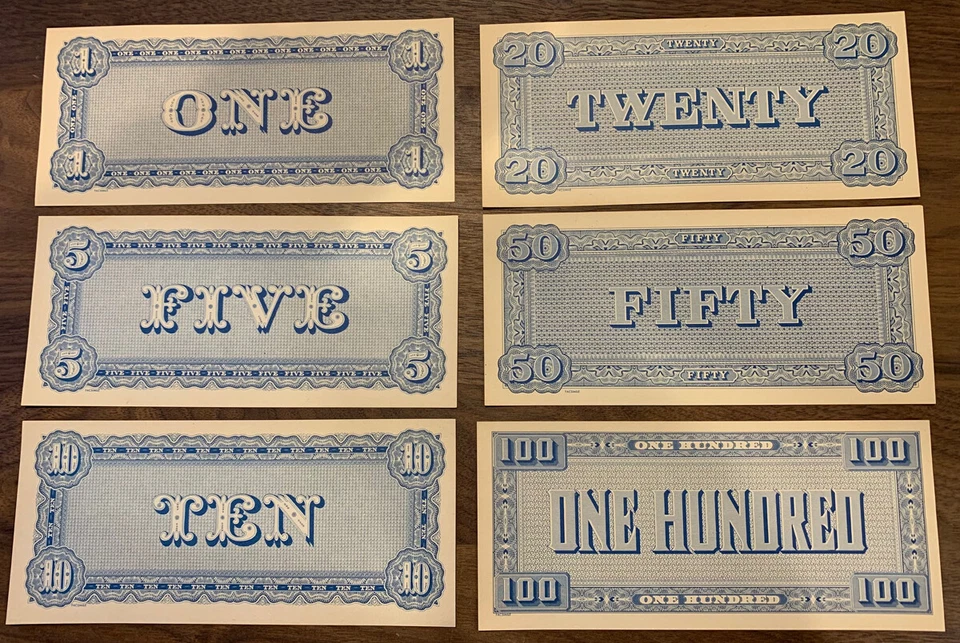 US Confederate Currency Set - $1, $5, $10, $20, $50, $100 - Vintage Facsimile - Image 2 of 4