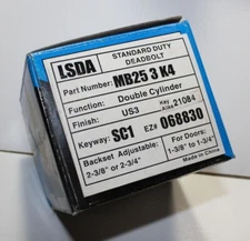 LSDA Standard Duty Deadbolt Double Cylinder MB25 3 K4 New Open Box