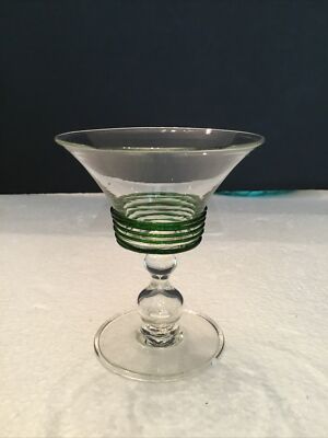 1 Vintage 1960s Murano Italy Hand Blown Green Blue Stringo, Cordial Glass