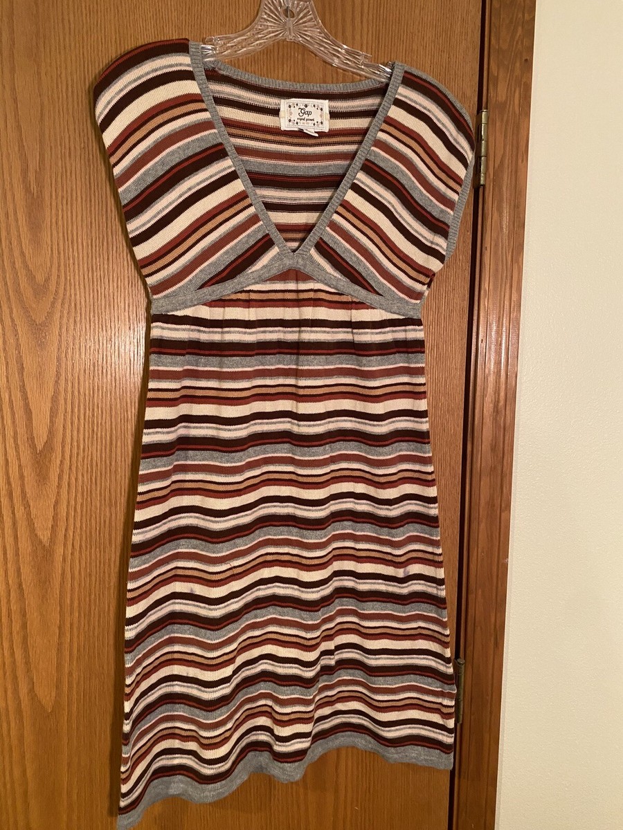 Girls Gap V-Neck Empire Waist Brown/Pink/Gray SS Striped Sweater Dress Size  XXL
