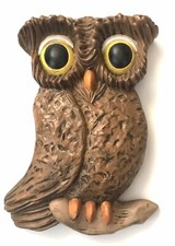 Vintage Owl Wall Hanging Art Plaque Ceramic Hand Painted Made in USA 12”