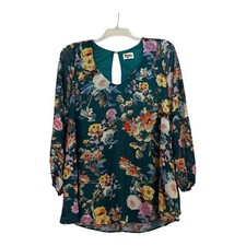 Show Me Your Mumu Womens Size Medium Forest Green Multi Floral Tunic Long Sleeve