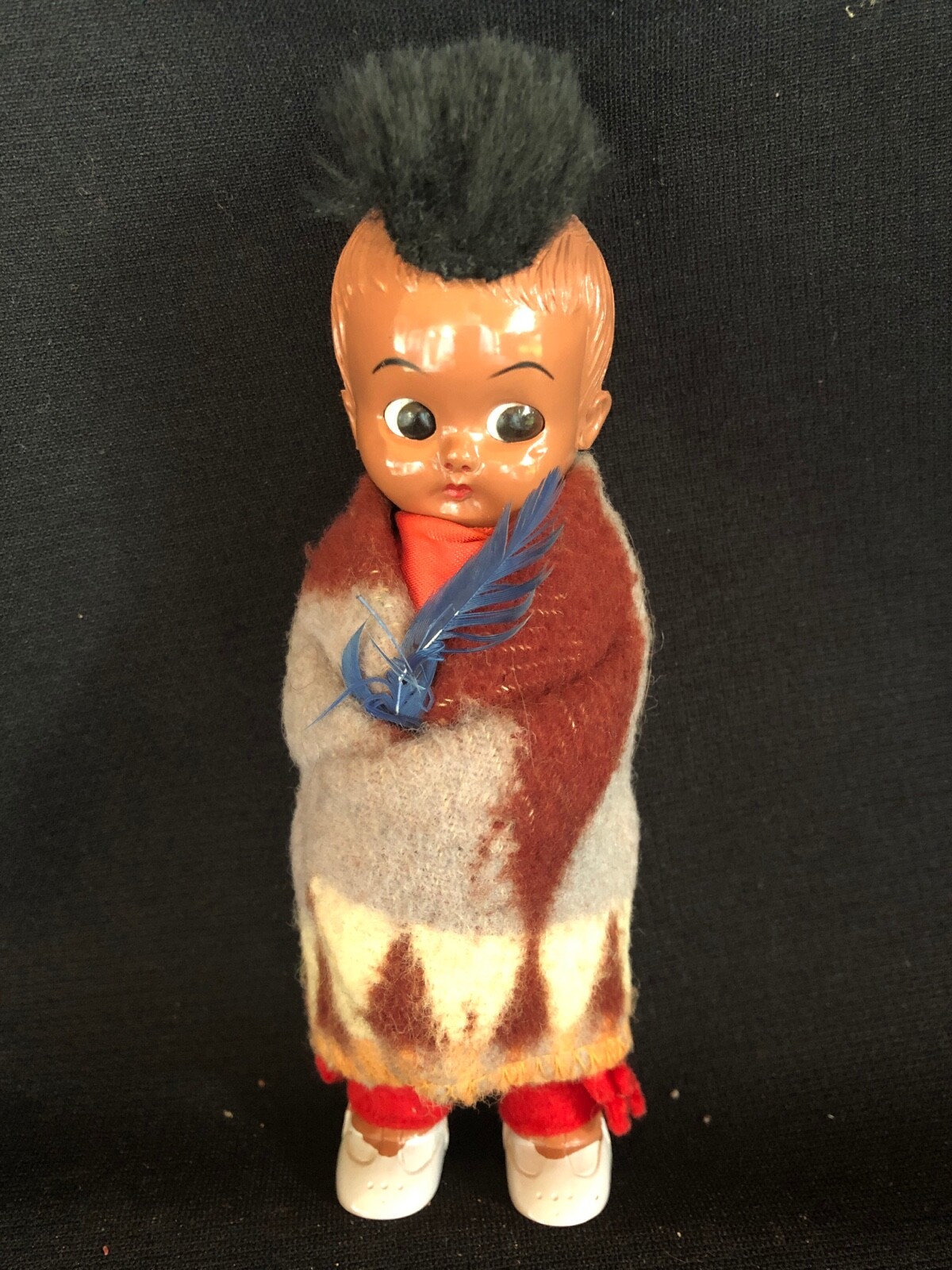 Vintage PLASTIC Indian Doll w/ Mohawk Blanket Feather sleepy eyes eBay