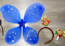 GIRLS BLUE BUTTERFLY FAIRY WINGS REINDEER HEADBAND ONE SIZE FITS MOST halloween