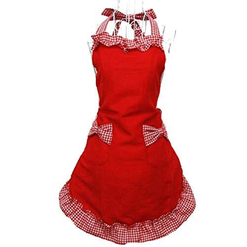 Hyzrz Cute Fashion Cotton Red Aprons for Women Girls Vintage  Assorted Colors 