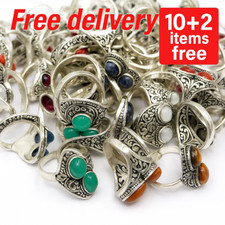 Lotto misto di anelli con pietre preziose naturali - taglie US (5-9) 925 plac...