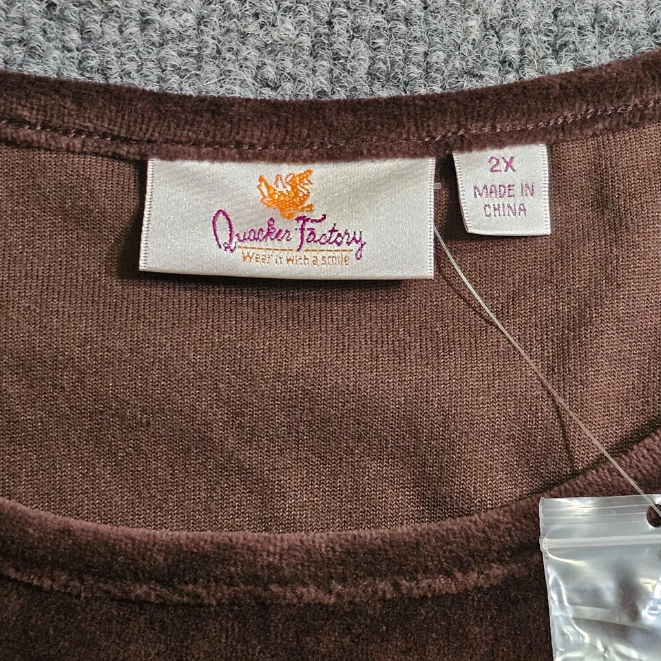 Quacker Factory Sweater Womens Size 2X Brown Sequin Stripe Velour Casual Basic - Image 3 of 4