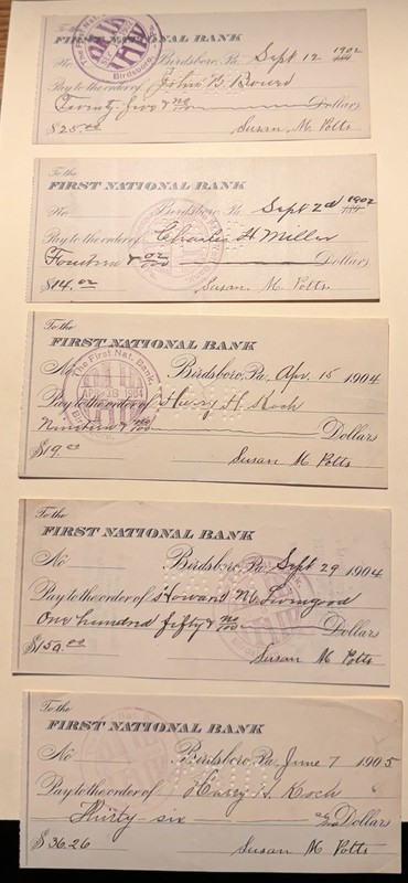 1902,04 Birdsboro Pa, First National Bank, (5) Checks, Berks County