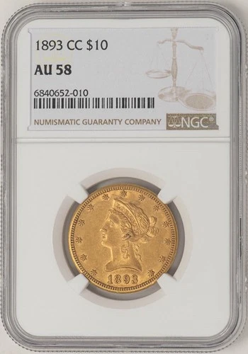 1893-CC $10 Gold Liberty AU58 NGC 948952-1