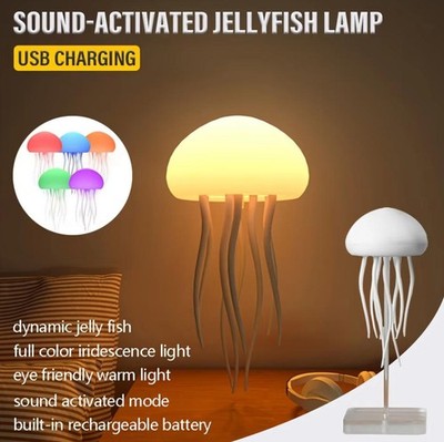 LED Jelly Fish Light Voice Control LED Jellyfish Bedside Lamp Decor Rechargeable