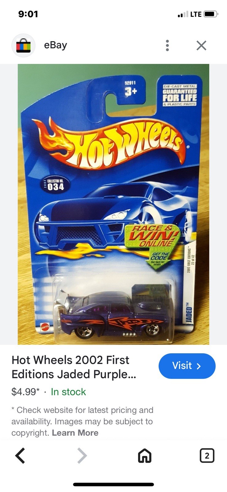 Mattel Hot Wheels 2002 First Editions Series Collector #034 Jaded V1