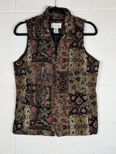 Vintage Chadwick  s Tapestry Patchwork Vest Size 8   Boho Cottagecore Folksy Zip