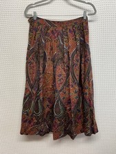 VTG Lands' End Paisley Pleated Midi Skirt Women 16 Fits Small 28 Waist USA