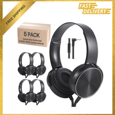 Classroom Headphones Bulk 5 Pack with Microphone on Ear Wired Kids Headphones