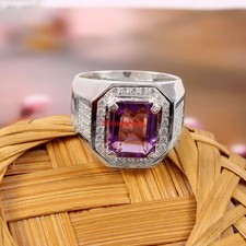 Bague Homme Shimra Jewels Améthyste Naturelle Argent 925 Plaqué Or Blanc