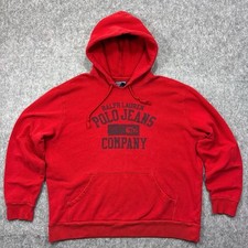 Vintage Ralph Lauren Polo Jeans Company Hoodie Adult XL Red 90s Sweatshirt Y2K