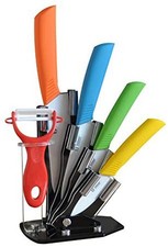 TODO 5 Pc Ceramic Knife + Peeler Set W/ Knive Stand Nano Zirconia Anti Bacter...