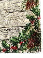 Christmas Holly Berries Table Runner Tapestry Pine Cone Rustic Cabin Lodge 13x72