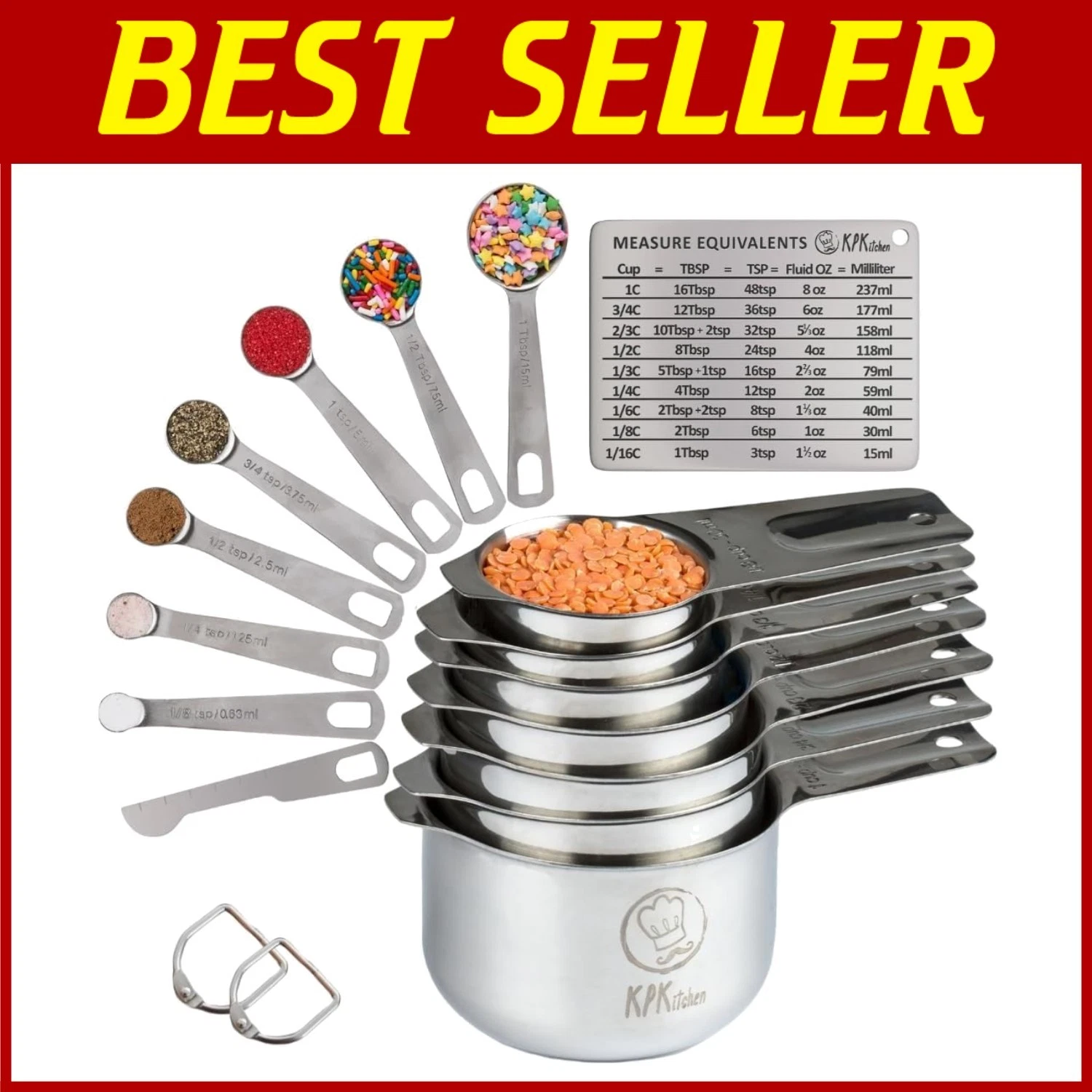 Complete Stainless Steel Measuring Cups and Spoons Set