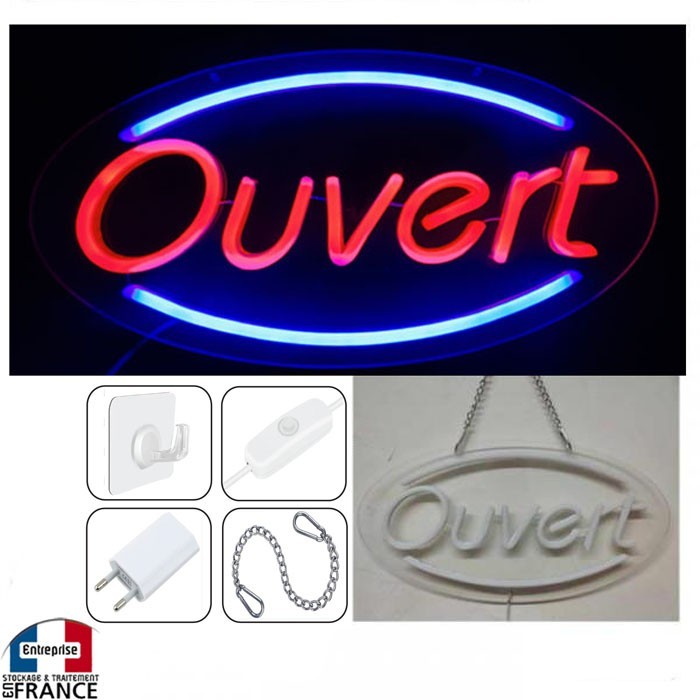 Panneau enseigne néon led Ouvert pour vitrine de magasin à suspendre