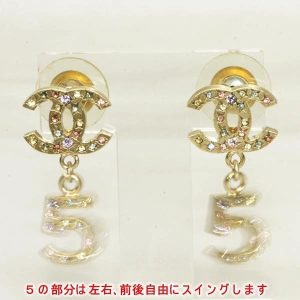 CHANEL Authentic CC mark Earrings Rhinestone Multi-Stone Luxury brand 1.5cm - Image 4 of 4