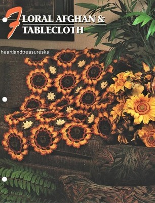 Floral Afghan & Tablecloth  Annie's Attic Crochet Afghan Pattern Leaflet